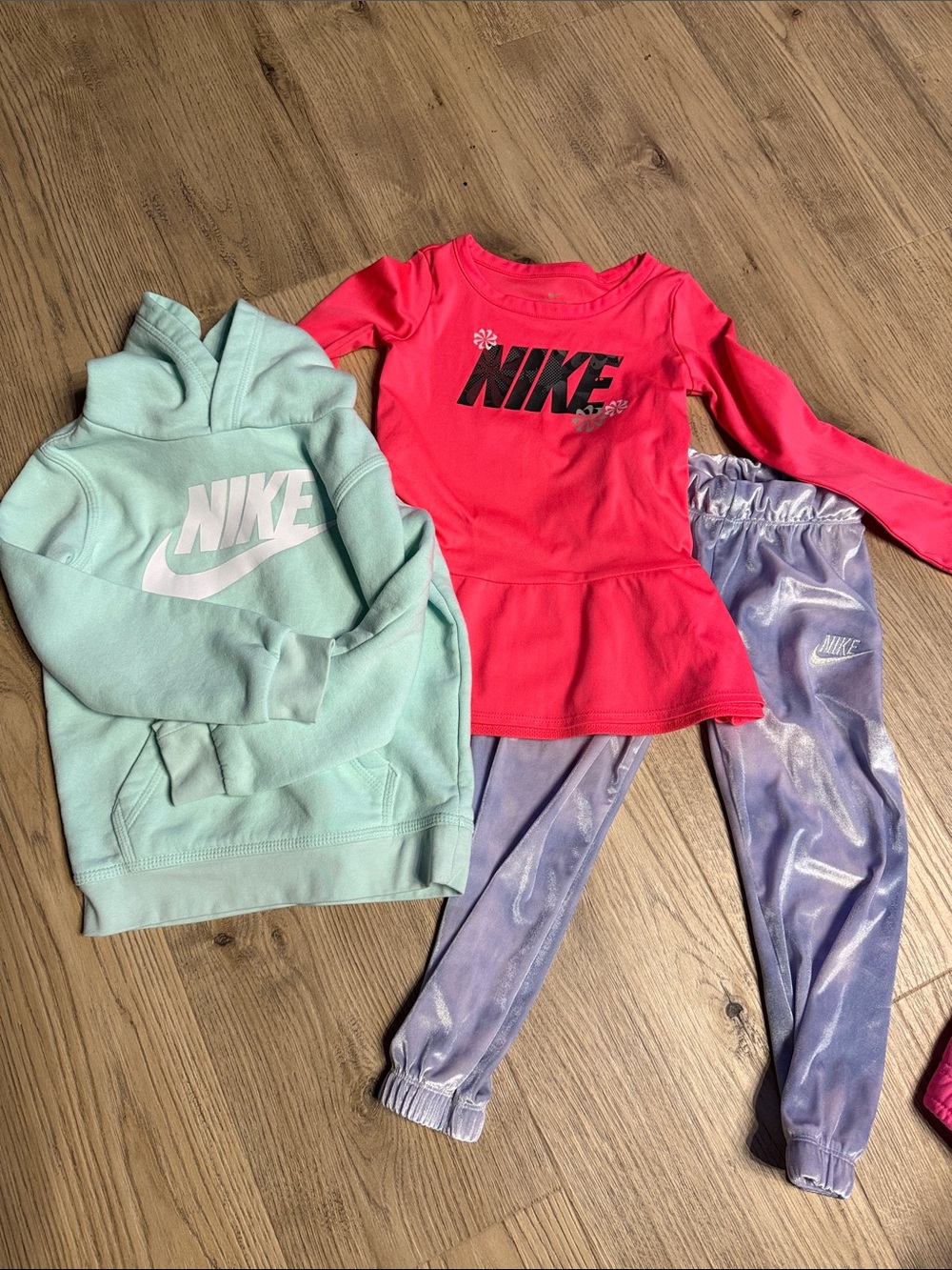 Nike Girls' Hoodie, Pink Long-Sleeve Peplum Top & Shiny Purple Joggers